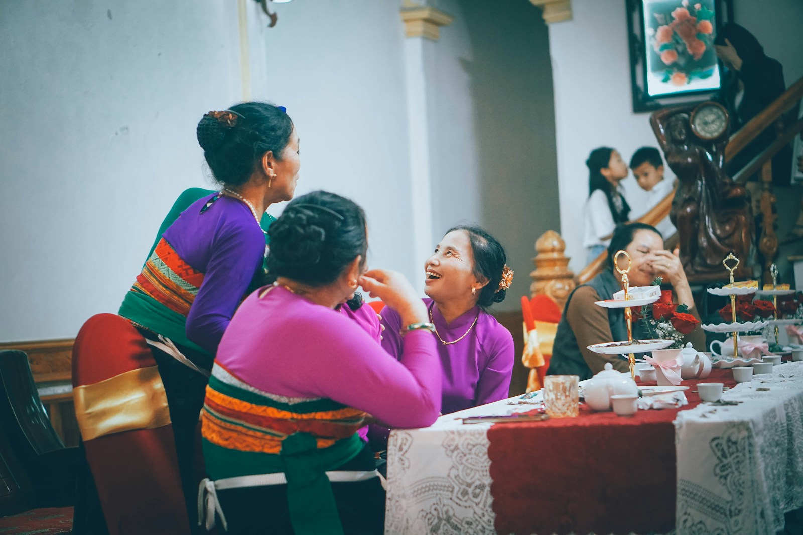 Travelers and locals sharing a meal